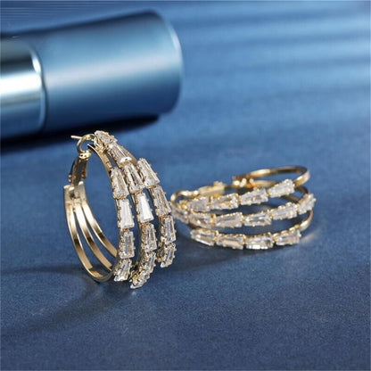 Crystal and 18K Gold-Plated Layered Circle Huggie Earrings, gold huggie earrings, everyday style, side view