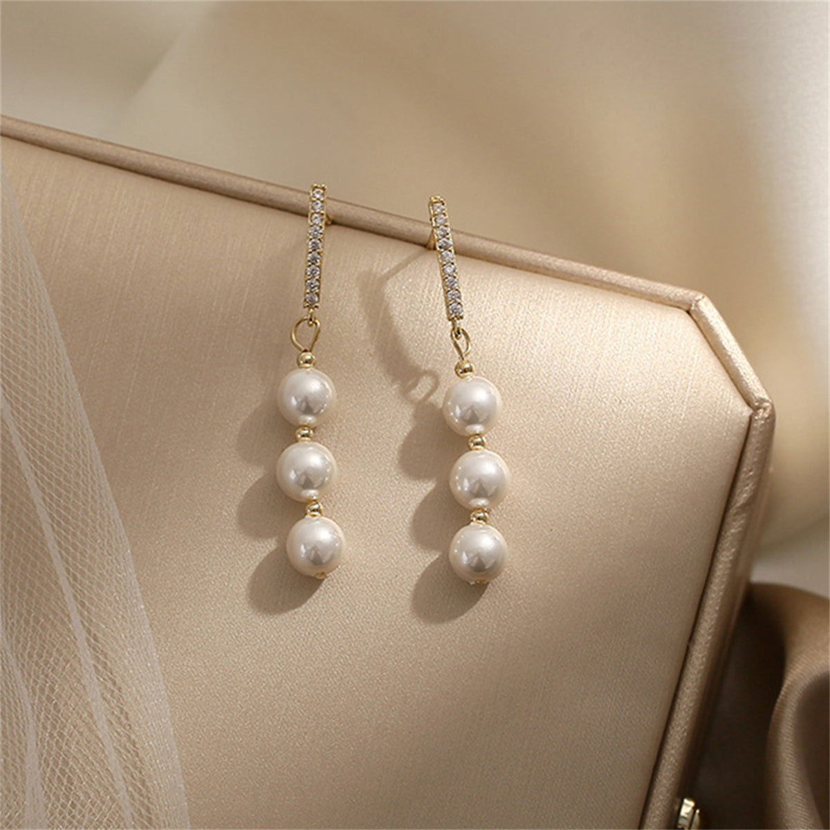 Pearl and Cubic Zirconia 18K Gold-Plated Drop Earrings, gold drop earrings for women, elegant gift for her, side view