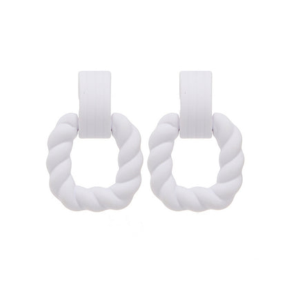 White Resin & Silver-Plated Twine Square Drop Earrings