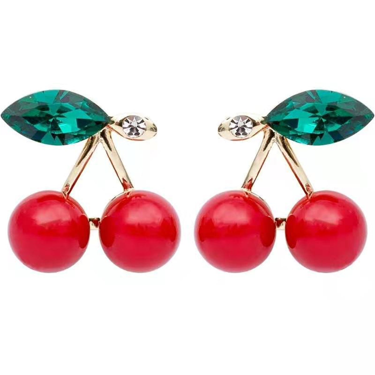 Cubic Zirconia & Resin 18K Gold-Plated Cherry Stud Earrings