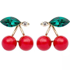 Cubic Zirconia & Resin 18K Gold-Plated Cherry Stud Earrings