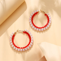 Red Acrylic & Pearl 18K Gold-Plated Hoop Earrings