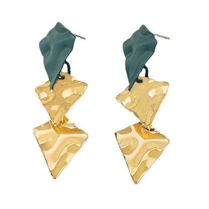 Blue Enamel and 18K Gold-Plated Textured Geometric Drop Earrings, gold drop earrings for women, styled look