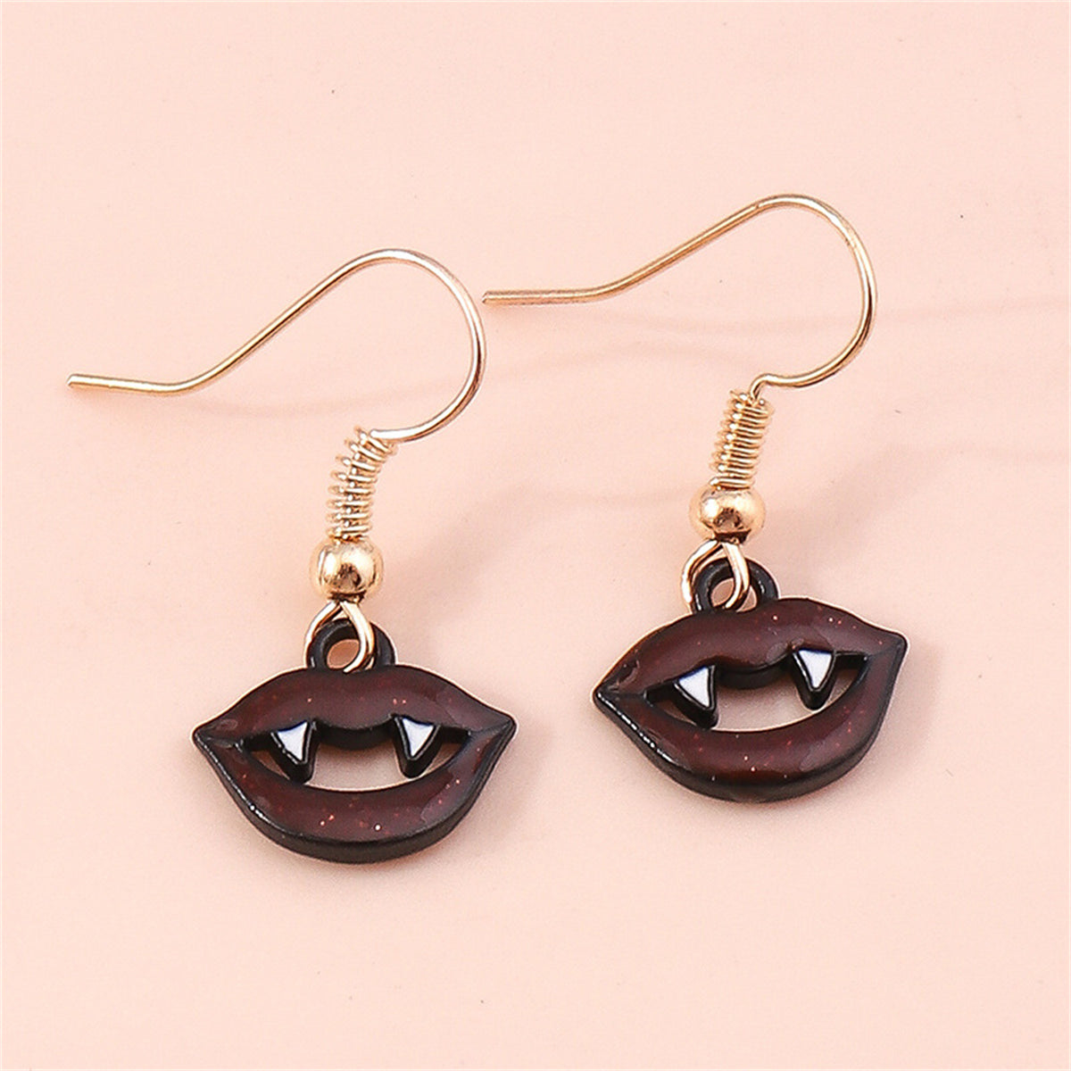 Red & Black 18K Gold-Plated Vampire Fangs Drop Earrings