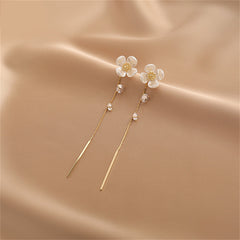 Cubic Zirconia & Resin 18K Gold-Plated Flower Drop Earrings