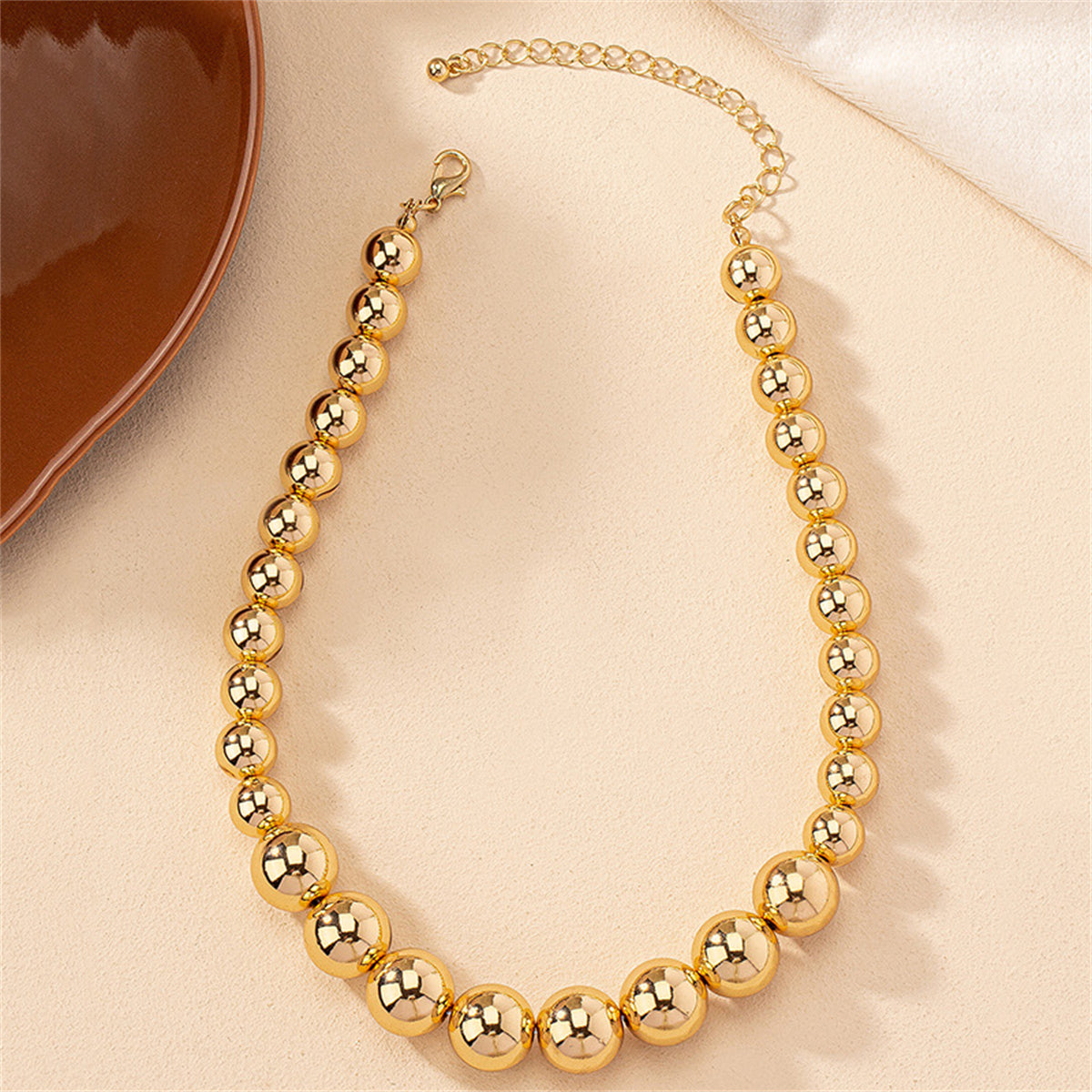 18K Gold-Plated Bead Statement Necklace, gold pendant necklace for women, botanical inspired, front view