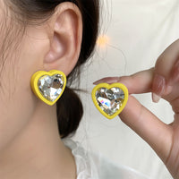 Yellow & Crystal Heart Stud Earrings