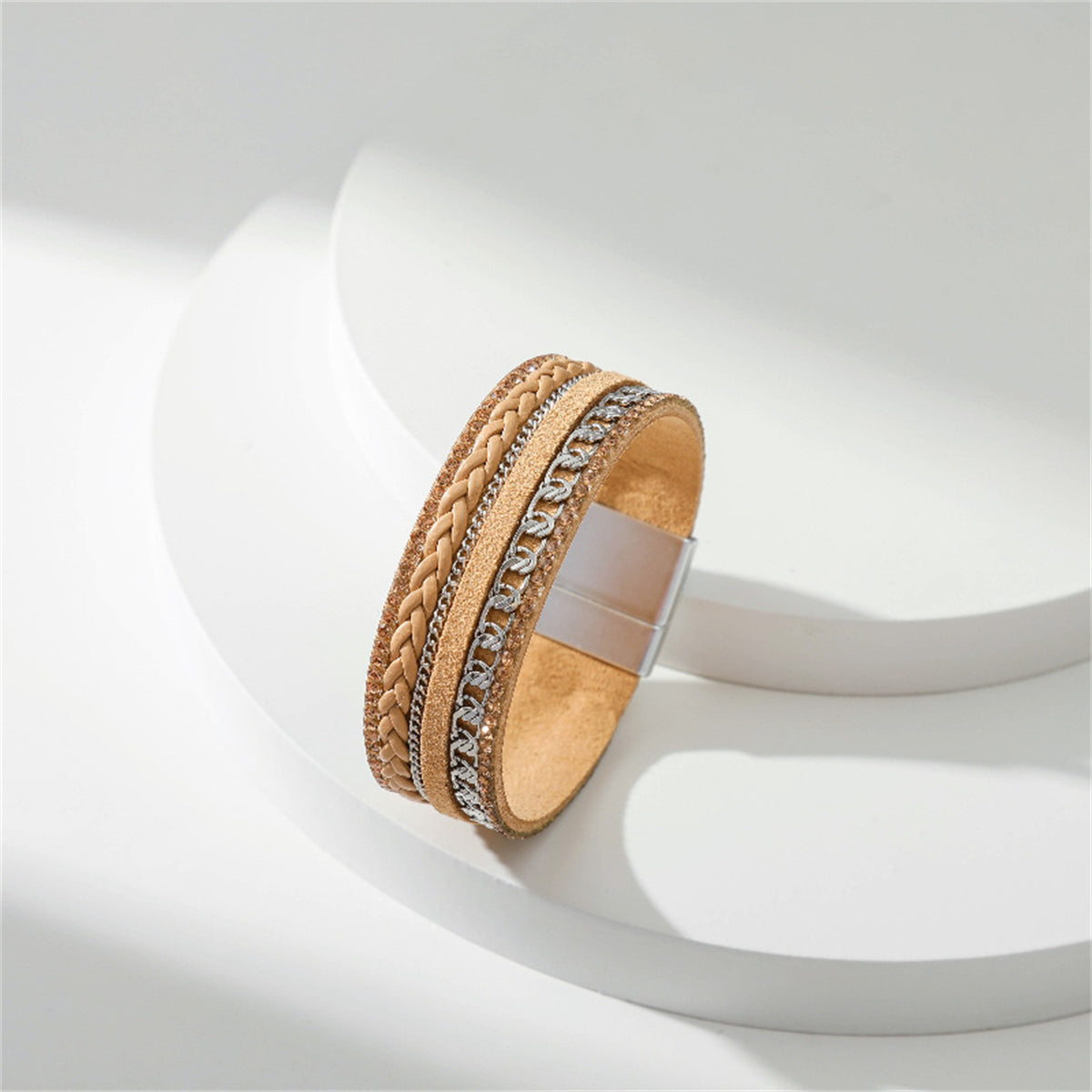 Coffee Polystyrene and Cubic Zirconia Silver-Plated Curb-Chain Bracelet, silver bracelet for women, detail close-up