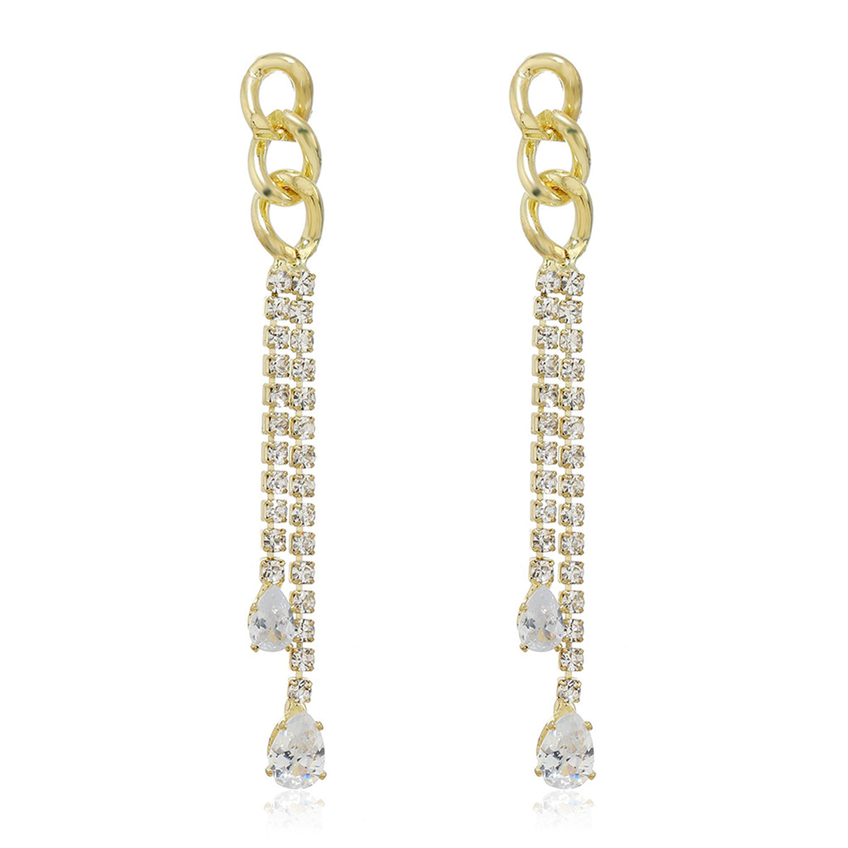Cubic Zirconia and Crystal 18K Gold-Plated Chain Tassel Drop Earrings, gold drop earrings for women, side view