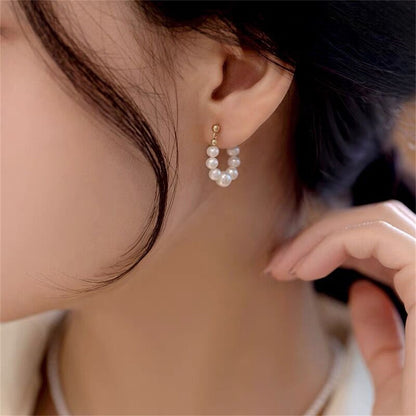 Pearl and 18K Gold-Plated Chain Ear Jackets, gold drop earrings for women, botanical inspired, side view