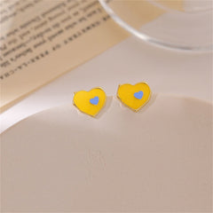 Orange Enamel & 18K Gold-Plated Heart Stud Earrings