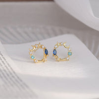 Blue Crystal & Cubic Zirconia 18k Gold-Plated Moon & Star Stud Earrings