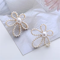 Pearl & 18k Gold-Plated Openwork Flower Stud Earrings