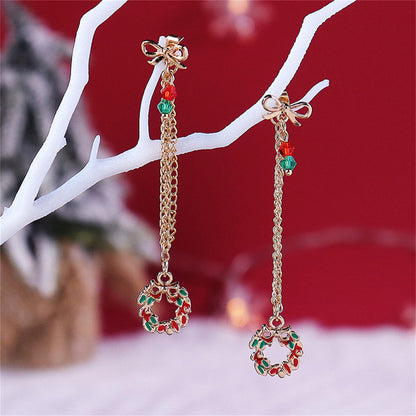 Green Enamel and Acrylic 18K Gold-Plated Bow Wreath Chain Ear Jacket, gold drop earrings for women, everyday style, side view