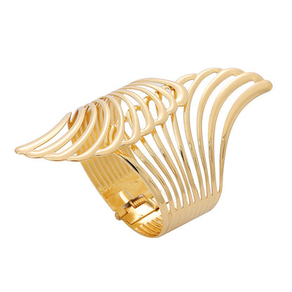 18K Gold-Plated Wing Bypass Hinge Bangle, gold bangle bracelet, vintage-inspired design, front view
