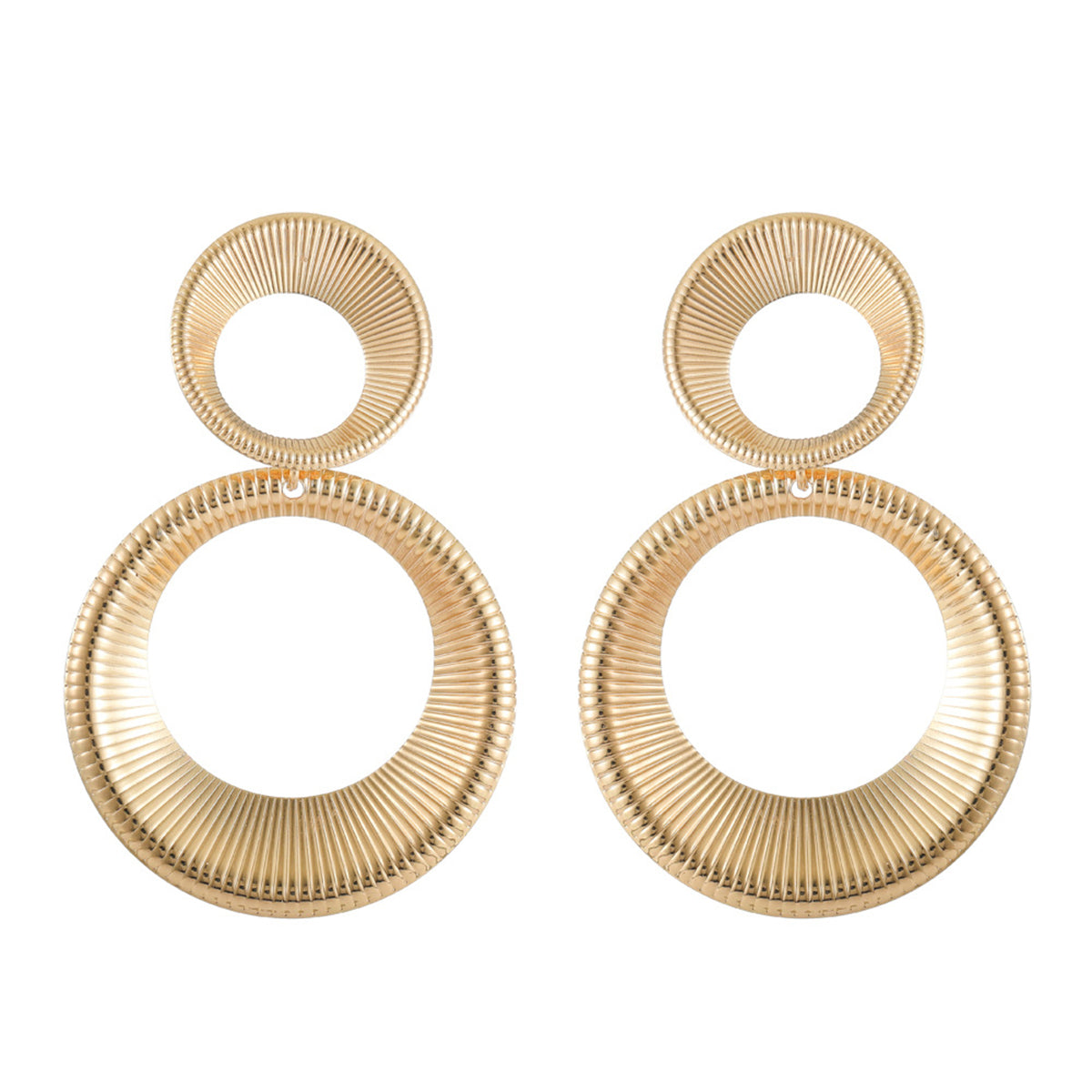 18K Gold-Plated Double Ring Drop Earrings, gold drop earrings for women, vintage-inspired design, side view