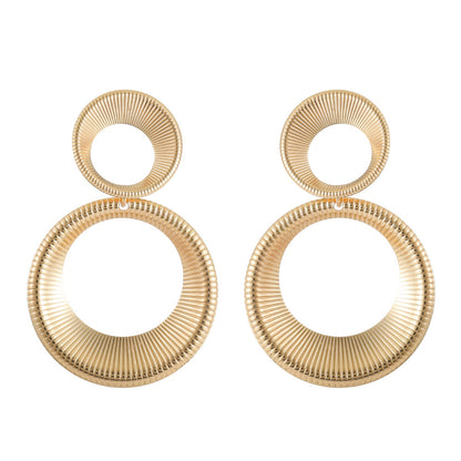 18K Gold-Plated Double Ring Drop Earrings, gold drop earrings for women, vintage-inspired design, side view