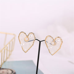 Pearl & Resin 18K Gold-Plated Heart Stud Earrings