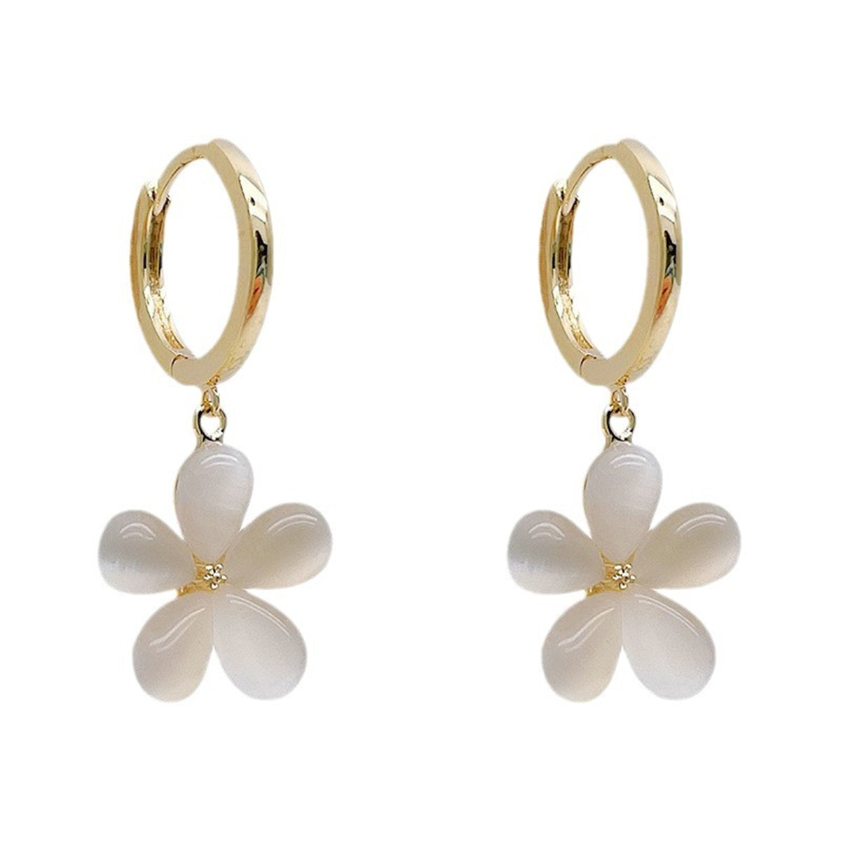 Cat's Eye & 18K Gold-Plated Flower Huggie Earrings