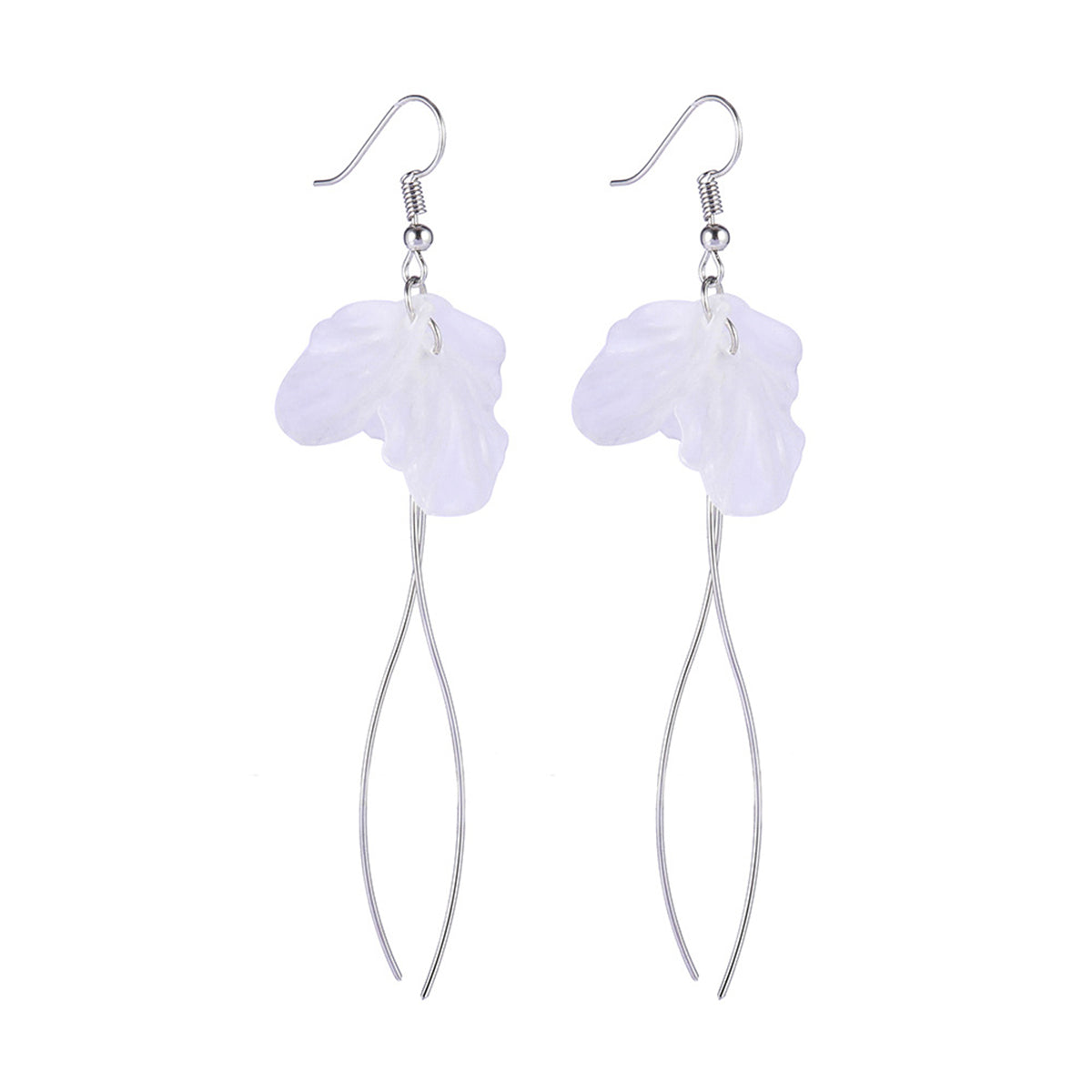 White & Silver-Plated Petal Trio Tassel Drop Earrings