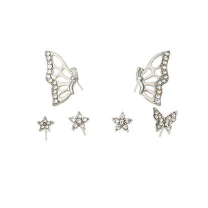 Cubic Zirconia and Silver-Plated Butterfly Earrings Set, silver stud earrings for women, everyday style, styled look