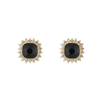 Black Crystal & 18k Gold-Plated Square Halo Stud Earrings