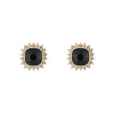 Black Crystal & 18k Gold-Plated Square Halo Stud Earrings