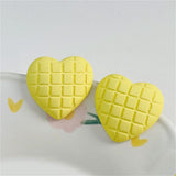Yellow & Silver-Plated Quilted Heart Stud Earrings