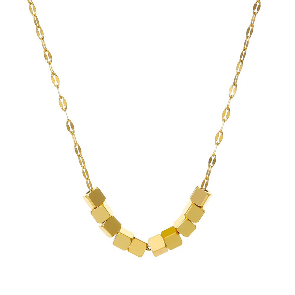 18K Gold-Plated Cube Necklace, gold pendant necklace for women, dainty minimalist design, side view