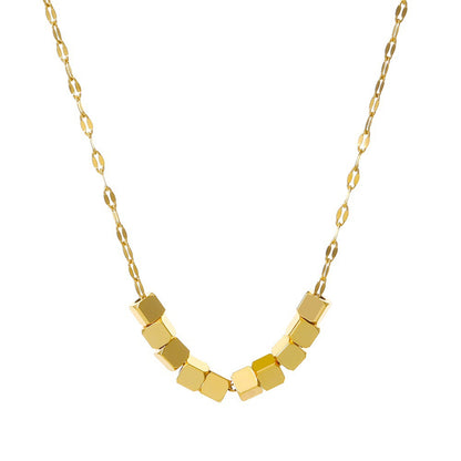 18K Gold-Plated Cube Necklace, gold pendant necklace for women, dainty minimalist design, side view