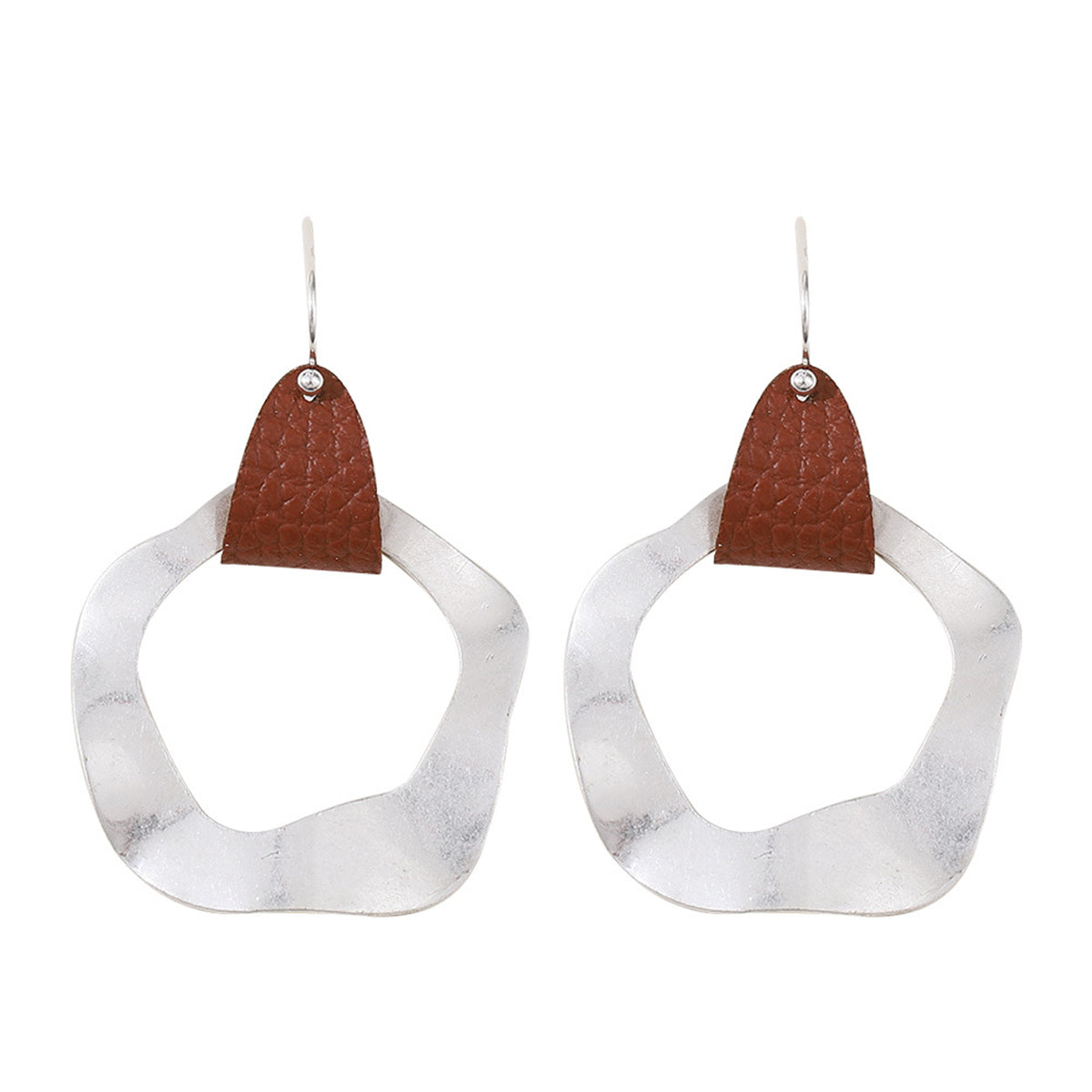 Brown Polyurethane & Silver-Plated Drop Earrings