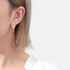 Pearl & Cubic Zirconia 18K Gold-Plated Heart Tassel Drop Earrings