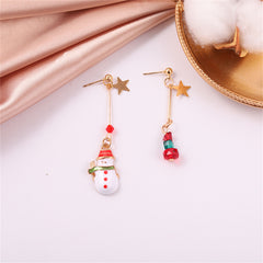 Red Enamel & 18K Gold-Plated Star & Snowman Mismatched Drop Earrings