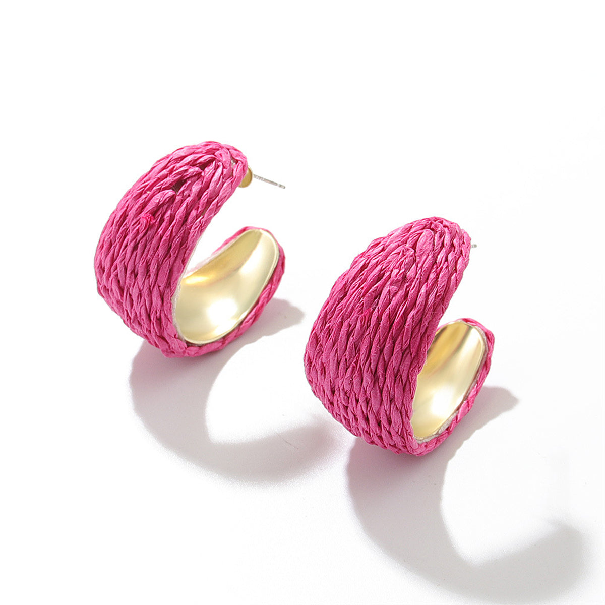 Rose Raffia and 18K Gold-Plated Huggie Earrings, gold huggie earrings, botanical inspired, side view