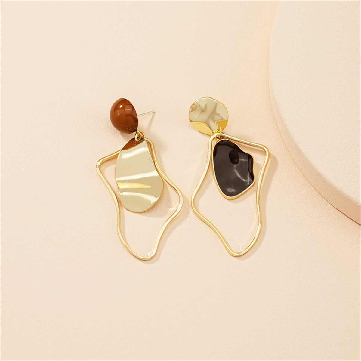 Black Enamel and 18K Gold-Plated Abstract Mismatched Drop Earrings, gold drop earrings for women, side view