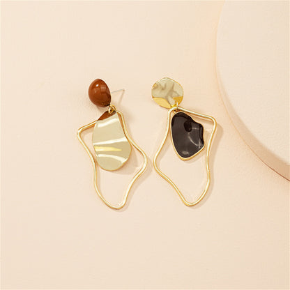 Black Enamel and 18K Gold-Plated Abstract Mismatched Drop Earrings, gold drop earrings for women, side view