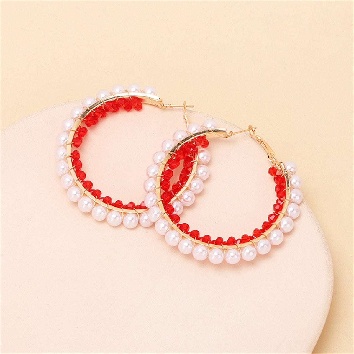 Red Acrylic & Pearl 18K Gold-Plated Hoop Earrings