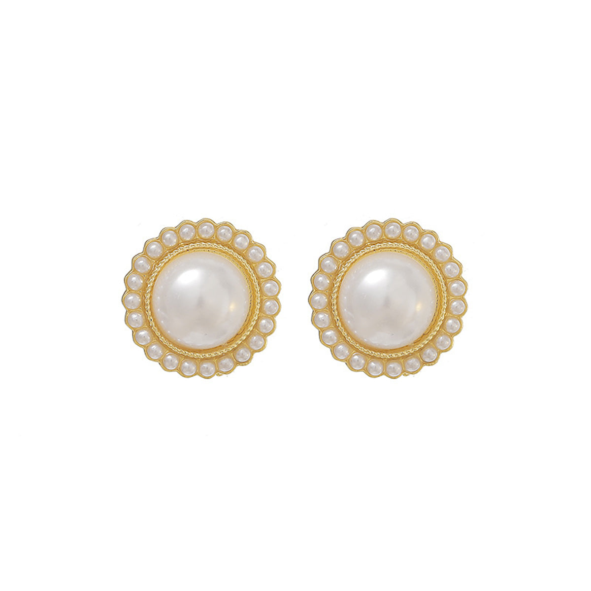 Pearl & 18K Gold-Plated Halo Round Stud Earrings