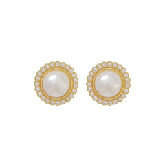 Pearl & 18K Gold-Plated Halo Round Stud Earrings