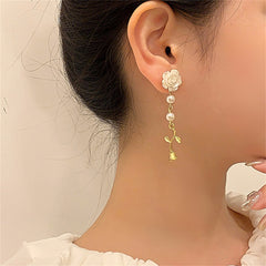 Pearl & Resin 18K Gold-Plated Rose Butterfly Drop Earrings