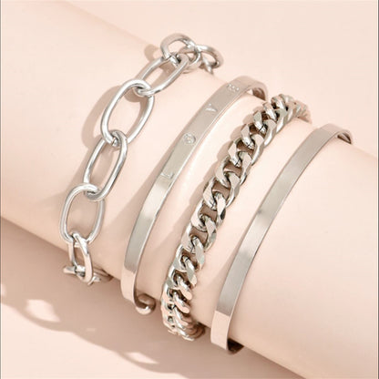 Silver-Plated 'Love' Cuff Set, silver bracelet for women, everyday style, side view
