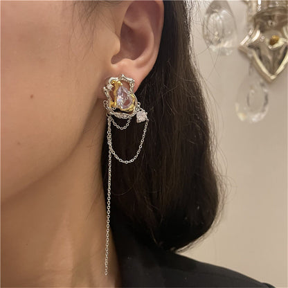 Cubic Zirconia and Crystal Abstract Chain Drop Earrings, drop earrings for women, elegant gift for her, styled look