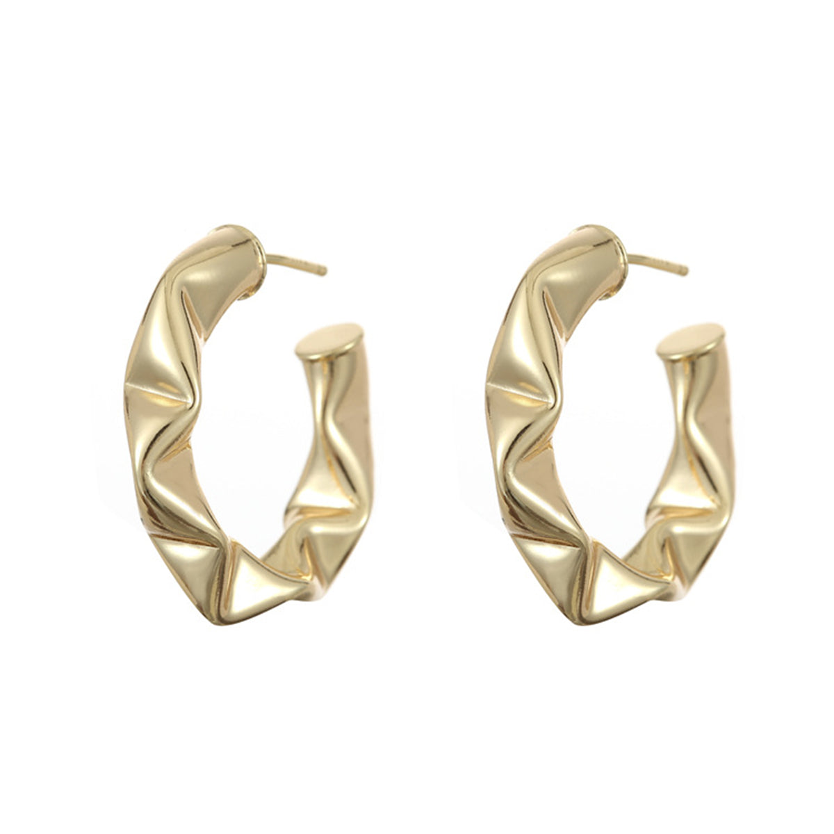 18K Gold-Plated Textured Huggie Earrings, gold huggie earrings, botanical inspired, side view