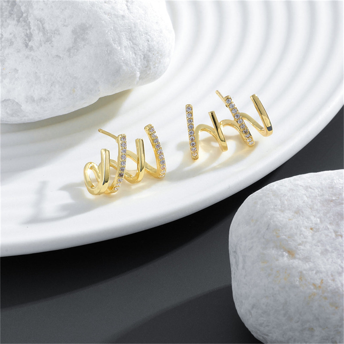 Cubic Zirconia and 18K Gold-Plated Pav¨¦ Prong Stud Earrings, gold stud earrings for women, everyday style, front view