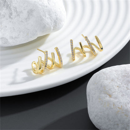 Cubic Zirconia and 18K Gold-Plated Pav¨¦ Prong Stud Earrings, gold stud earrings for women, everyday style, front view
