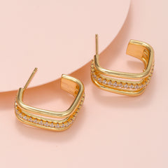 Cubic Zirconia & 18K Gold-Plated Square Huggie Earrings