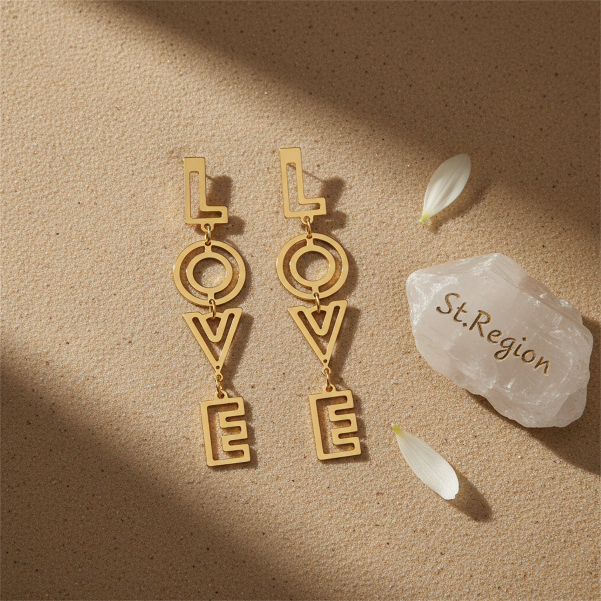 18K Gold-Plated 'Love' Openwork Drop Earrings - Street Region