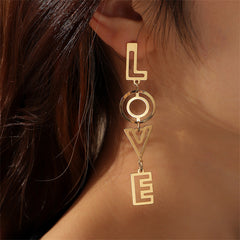 Elegant 18K gold-plated 'Love' drop earrings featuring a delicate openwork design, perfect for expressing affection.