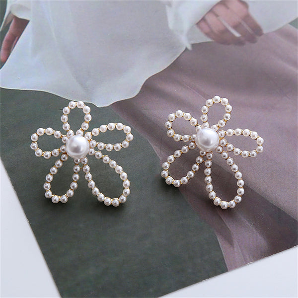 Pearl & 18k Gold-Plated Openwork Flower Stud Earrings