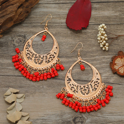 Red Turquoise and 18K Gold-Plated Openwork Filigree Drop Earrings, gold drop earrings for women, detail close-up
